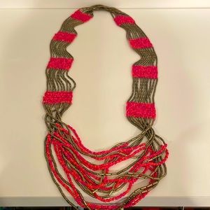 LOFT Pink and gold beaded necklace